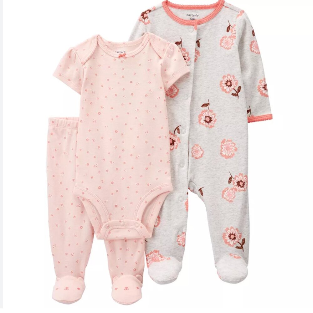 Carter’s Floral 3-Piece Baby Set Footed Sleeper 3M NWT